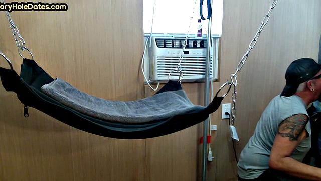 Amateur DILF gets fucked in sling at home by his top BF