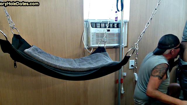 Amateur DILF gets fucked in sling at home by his top BF