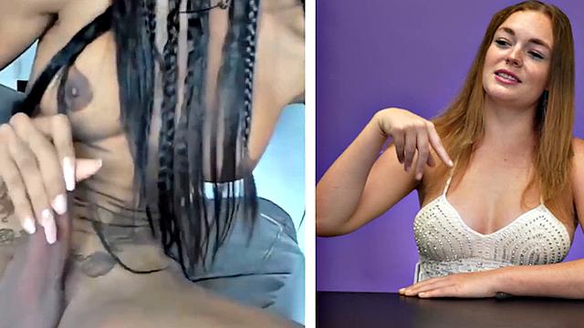 транс с короткими волосами в белье сосёт большой член и ловит кончу