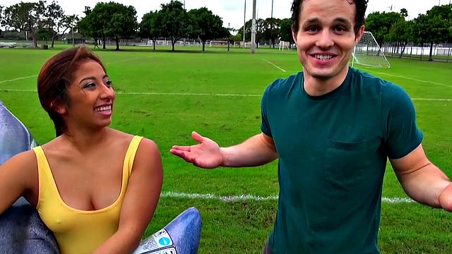 Watch this petite Latina get her tight pussy pounded in multiple positions and take a hot facial in the beach