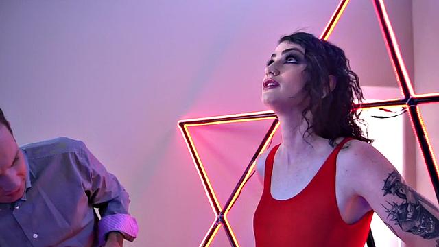 Inked femdom pegging ass during domination