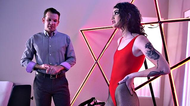 Inked femdom pegging ass during domination