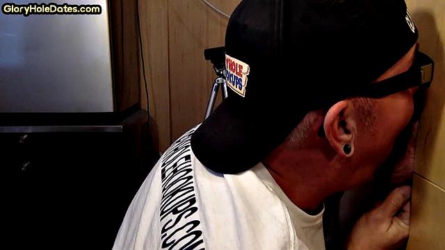 BJ amateur sucks gloryhole cock very deep at home