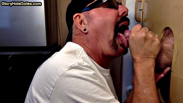 BJ amateur sucks gloryhole cock very deep at home