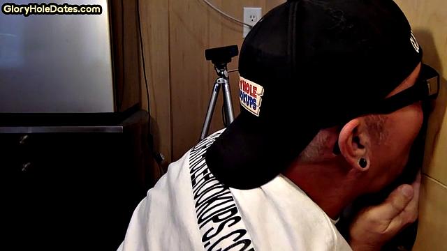 BJ amateur sucks gloryhole cock very deep at home