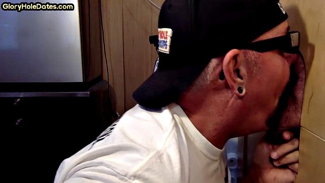 BJ amateur sucks gloryhole cock very deep at home