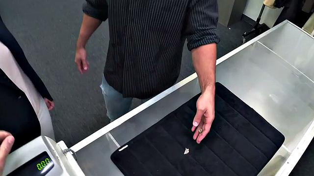 Naive pawnshop MILF receives facial after gagging on cock