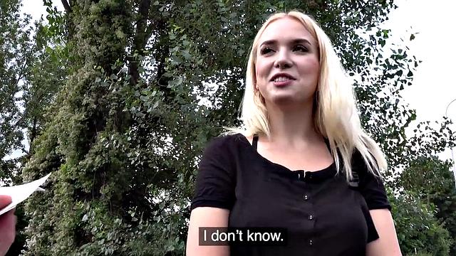 Euro blonde with big tits rides hard and takes it from behind under a bridge