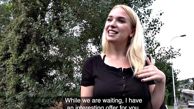 Euro blonde with big tits rides hard and takes it from behind under a bridge