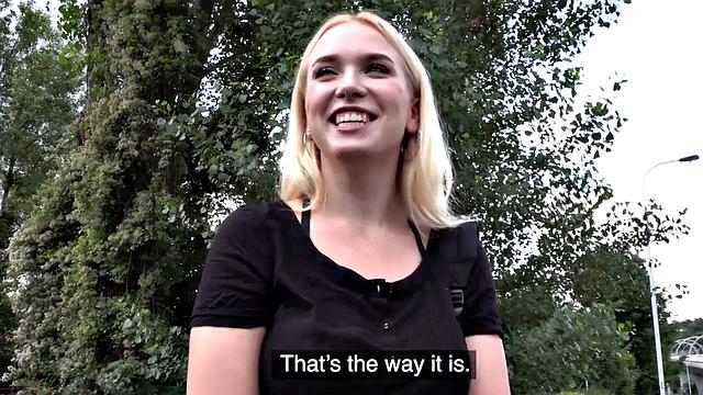 Euro blonde with big tits rides hard and takes it from behind under a bridge