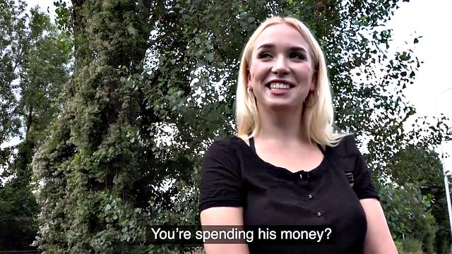 Euro blonde with big tits rides hard and takes it from behind under a bridge