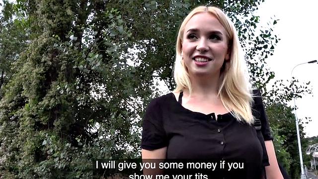 Euro blonde with big tits rides hard and takes it from behind under a bridge