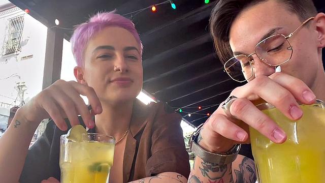 Colored hair lez pussylicked by inked queer at home