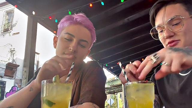 Colored hair lez pussylicked by inked queer at home