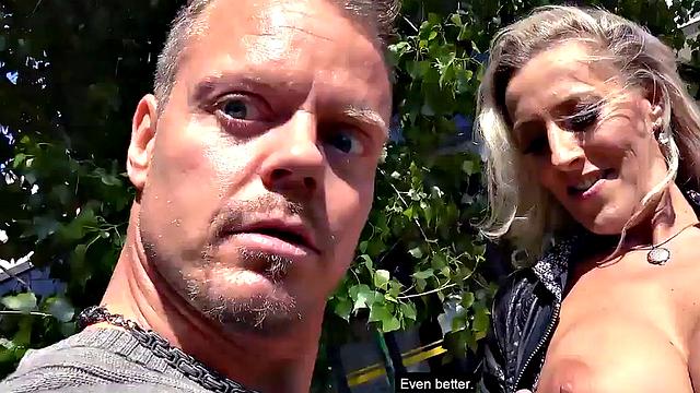 German MILF public fucked outdoor in POV sex