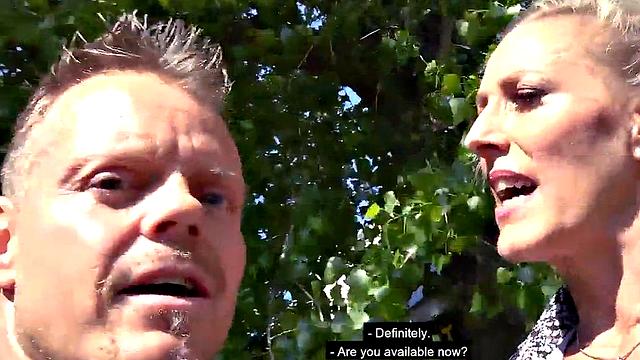 German MILF public fucked outdoor in POV sex