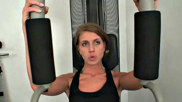 Gym slut fucks old man cock in cowgirl pose