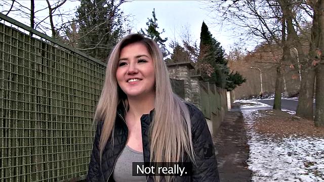 Watch this Russian cutie get paid for her job with a hot outdoor fuck and deepthroat