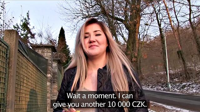 Watch this Russian cutie get paid for her job with a hot outdoor fuck and deepthroat