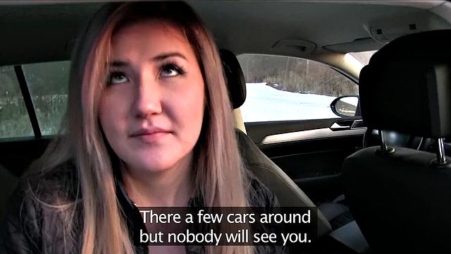 Watch this Russian cutie get paid for her job with a hot outdoor fuck and deepthroat