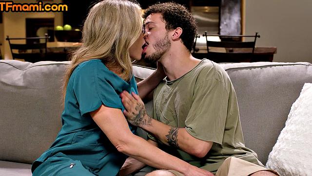 Blonde glasses MILF cockriding stepson's cock