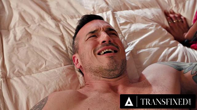 TRANSFIXED - Trans Victoria Grant Blindfolds Her BF For A Surprise Trans Threesome Anal Fuck
