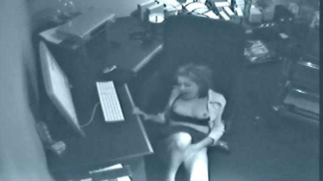 Horny office slut masturbates