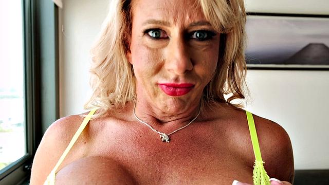 Bella Lexi, ex-cop, feels her own tits and pussy