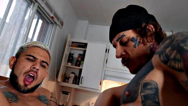 Dominant pissing jock barebacks ass on kitchen