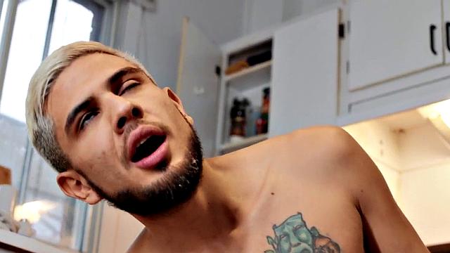 Dominant pissing jock barebacks ass on kitchen