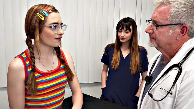 Naughty teen gets drilled by old doctor in infirmary while breeding with him