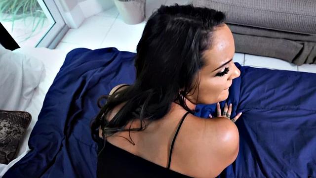 POV action with busty brunette for cash - natural tits and tattoos bouncing in car