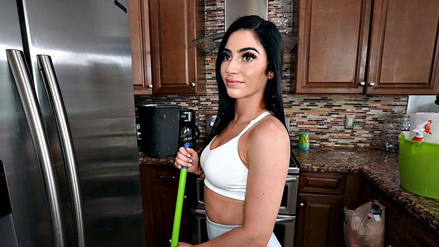 Latina maid riding boss POV in reverse cowgirl