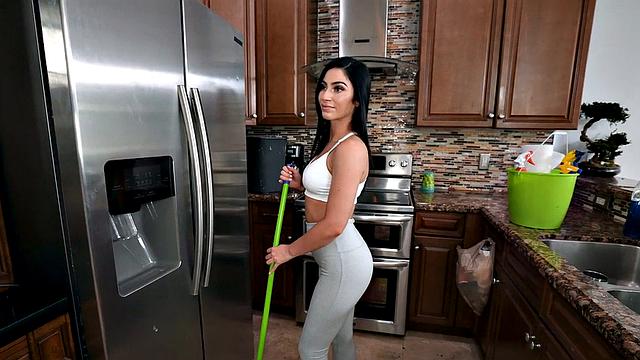 Latina maid riding boss POV in reverse cowgirl