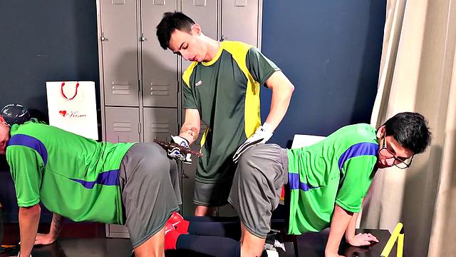 3 Hispanic twinks enjoy barebacking in locker room