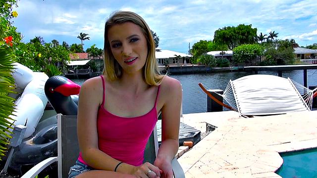 Blonde bombshell takes a wild ride in reverse cowgirl POV with a smile on her face