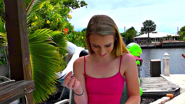 Blonde bombshell takes a wild ride in reverse cowgirl POV with a smile on her face