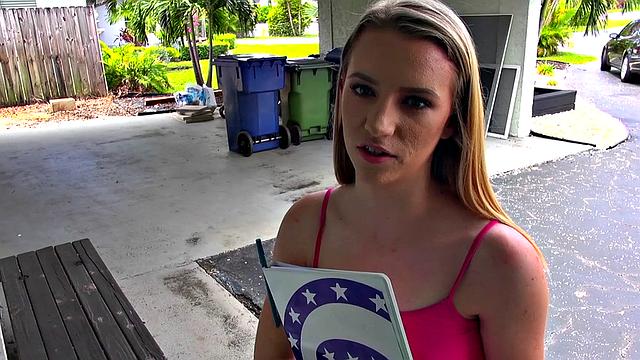 Blonde bombshell takes a wild ride in reverse cowgirl POV with a smile on her face