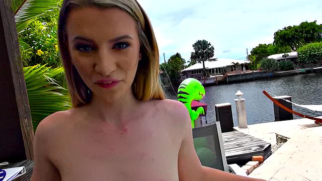 Blonde bombshell takes a wild ride in reverse cowgirl POV with a smile on her face