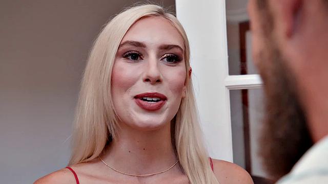 Blonde Sorority neighbor, Kay Lovely, fucks neighbor in wife's lingerie