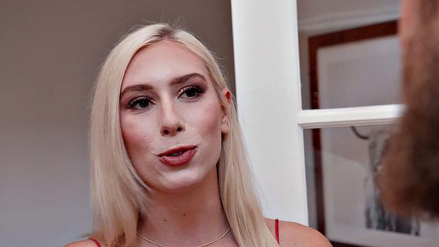 Blonde Sorority neighbor, Kay Lovely, fucks neighbor in wife's lingerie