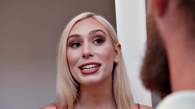 Blonde Sorority neighbor, Kay Lovely, fucks neighbor in wife's lingerie