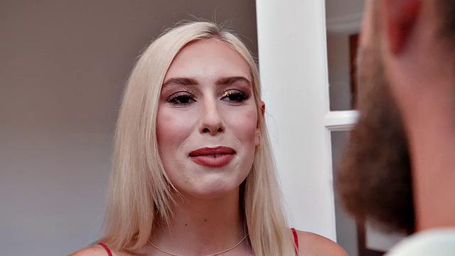 Blonde Sorority neighbor, Kay Lovely, fucks neighbor in wife's lingerie