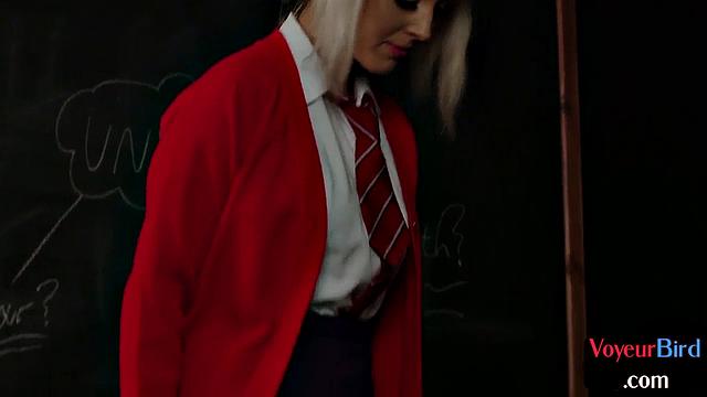 Sexy blondie teasing old wanker