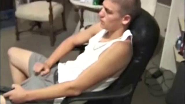 Young Lance has a very inviting and sexy look, as he stares into the camera, while massaging his hard cock. We enjoy a nice long stroke from this naked boy, before he blows his load over a chair.