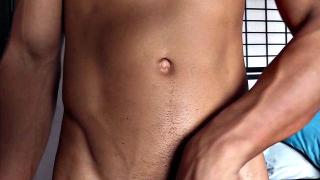 Latin boy Sebastian slowly strips to underwear, pulls out big stiff cock, plays, gets naked, beats off standing