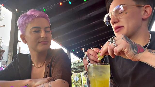 Amateur genderfluid in panties licks GF's at home