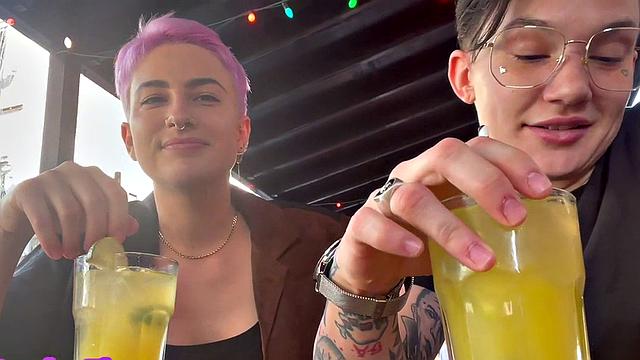 Amateur genderfluid in panties licks GF's at home