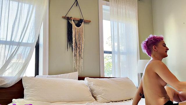 Amateur genderfluid in panties licks GF's at home