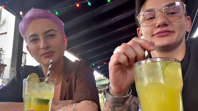 Amateur genderfluid in panties licks GF's at home